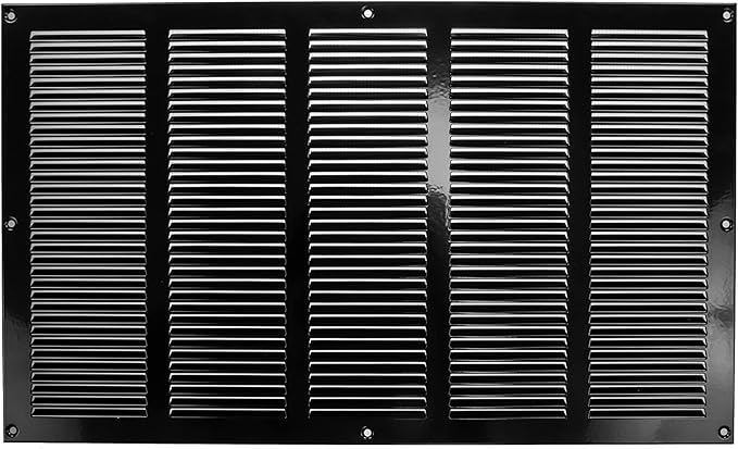Repa Market Air Vent Cover 20x12 Inch (Outer Dimensions) Black Galvanized Steel Louvered Grill Cover with Mesh Screen/Wall or Ceiling Vent/HVAC Register for Indoor and Outdoor Ventilation