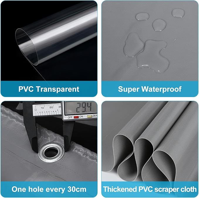 Clear Vinyl Curtains for Patio Enclosure, 23oz Heavy Duty Waterproof Anti-UV and Tear-Resistant Tarpaulin with Grommets, Weatherproof Panels for Porch, Pergola, Gazebo, Balcony, Outdoor