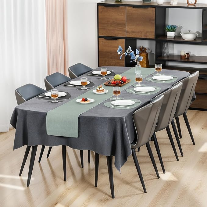 Placemats and Coasters, Washable Reversible Placemats Round Faux Leather Wipeable Place Mats Non Slip Heat Resistant Indoor Outdoor Table Mats (Set of 4, Gray Sage Green)