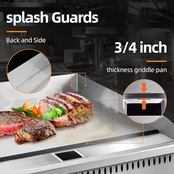 24" Commercial Countertop Griddle, 2 Burners Gas Griddle, 60000 BTU Output, Stainless Steel Flat Top Grill Hot Plate with Natural Gas and Propane Conversion Kit for Restaurant, Food Truck