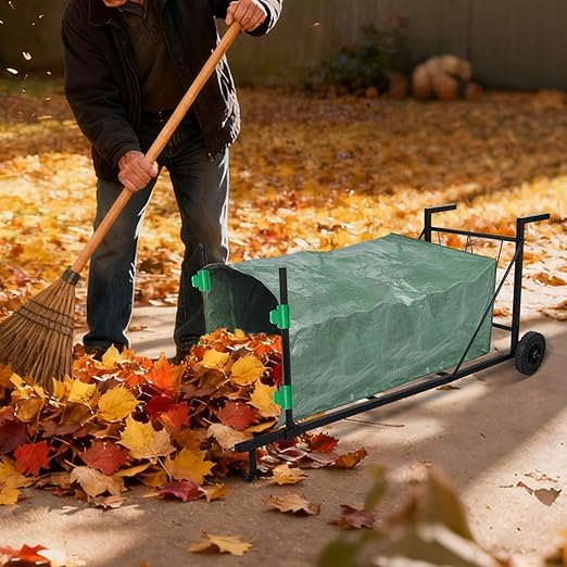 Metal Leaf Bag Holder, 50-55 Gallon Adjustable Trash Bag Holder, Height Added Design Garbage Bag Trolley with wheels,Trash Bag Holder Stand Suitable for Yard and Lawn Cleaning, Camping, and Gathering
