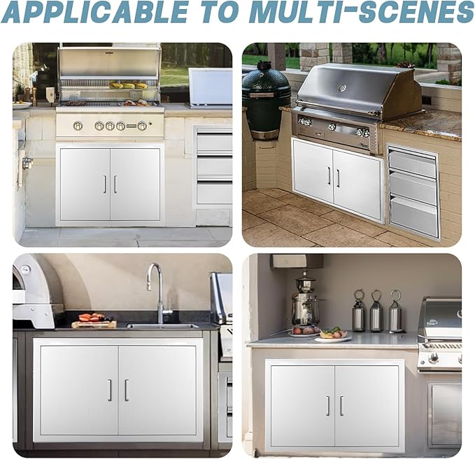 Outdoor Kitchen Door, Outdoor Kitchen Access Door, Stainless Steel BBQ Double Door, Available for Outdoor Kitchen Island or Outdoor Kitchen., 30''Wx23''H