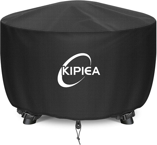 Kipiea Round Fire Pit Cover - 100% Waterproof Upgraded 600D Strong Tear Resistant Firepit Cover, UPF 50+ Outdoor Fire Pit Cover Fading Resistant, 44" Dia X 24" H