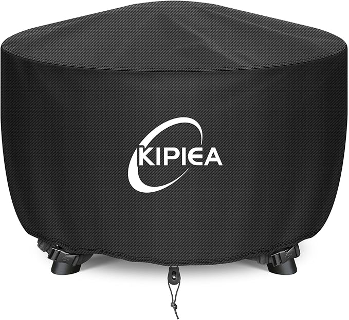 Kipiea Round Fire Pit Cover - 100% Waterproof Outdoor Firepit Cover, Upgraded 600D Strong Tear and UV Resistant, 32" Dia X 16" H