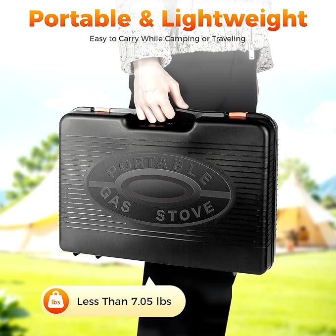 Portable Gas Grill Butane Stove, Tabletop BBQ Grill with Grilling Net and Baking Sheet for Camping Traveling Outdoor Cooking