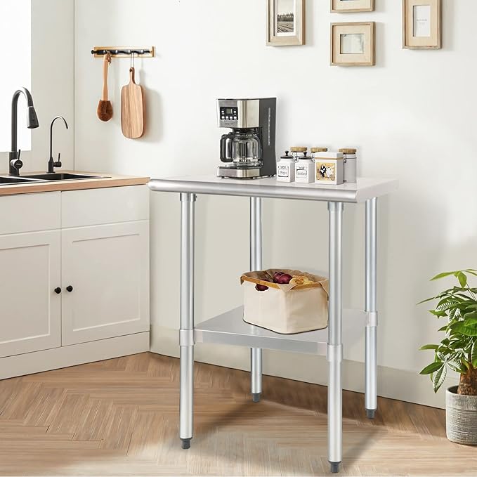 HARDURA Stainless Steel Table 24X30 Inches with Undershelf and Galvanized Legs NSF Heavy Duty Commercial Prep Work Table for Restaurant Kitchen Home and Hotel