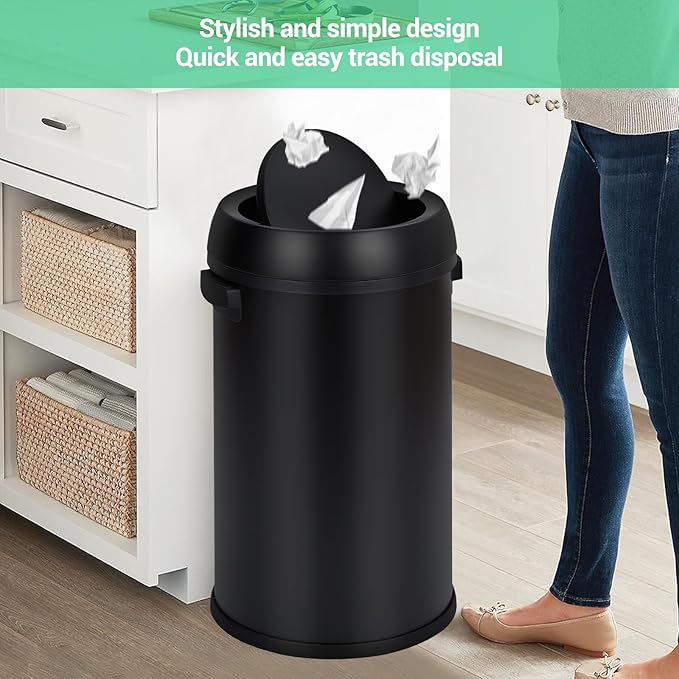 Commercial Grade Stainless Steel Kitchen Trash Can, 65L (17 Gallon) Heavy Duty Round Garbage and Recycling Bin with Fingerprint-Proof Swing Lid, Durable Indoor and Outdoor Use