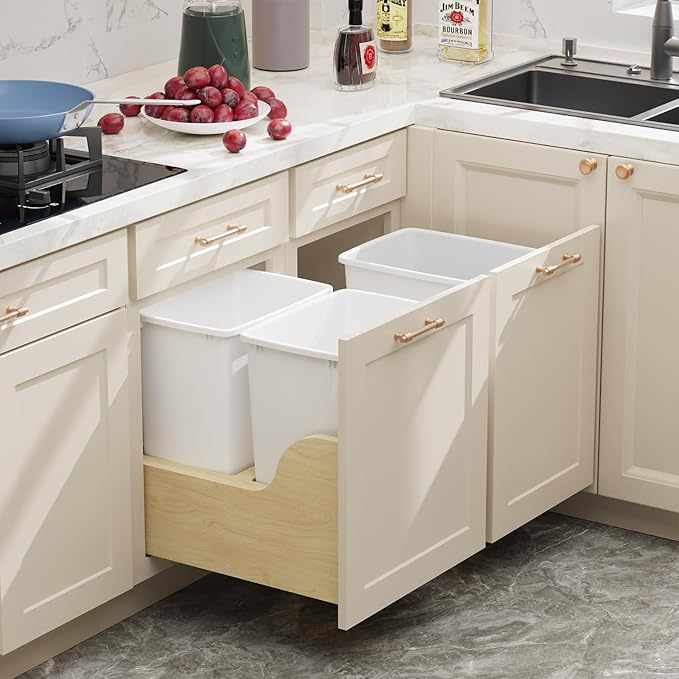 ROOMTEC 35QT Kitchen Trash Can, Sturdy and Lightweight Slim Trash Can, Trash Cans for Kitchen, Workspace, Bathroom, Office, Easy to Clean, 1 Pack, White