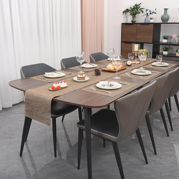 Myir JUN Table Runner, Vinyl Table Runner Indoor 55 Inch Long Arbitrarily Cropped Runner for Table Heatproof for Home Party (Light Brown, 12 x 55 inch)