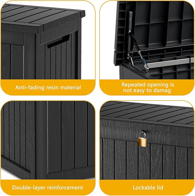 200 Gallon Deck Box, Resin Outdoor Indoor Waterproof Storage Box, Lockable Storage Box With Handle for Patio Furniture - Garden Tools - Swimming Pool Tools UV Resistant, Black - 200