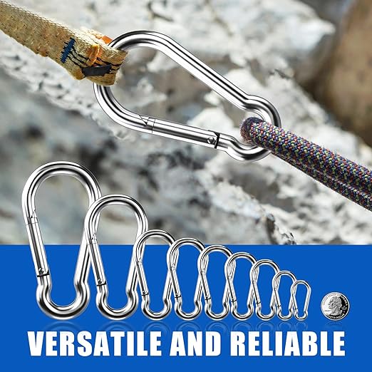 Small Carabiner Clip Hooks, 25pcs 2.75 inch Carabiners Heavy Duty, 304 Stainless Steel Spring Snap Hook Fits Camping Hiking, Metal Clips for Rope Chain Keys Rings