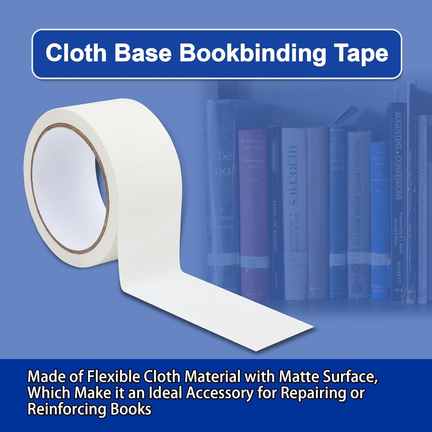 Cloth Bookbinding Repair Tape Cloth Book Repair Tape 2 Inch by 33 Feet Self Adhesive Non Reflective Fabric Tape for Old Books Antique Books Daily Supplies (White)