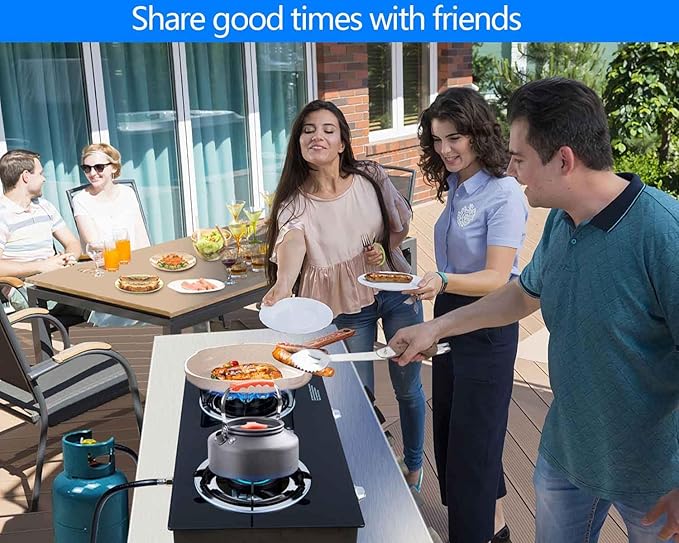 Propane Stove 2 Burner Gas Stove Novel 9 Copper Propane Burners Auto Ignition Tempered Glass with LPG CSA Hose for Outdoor Cooking,Emergency