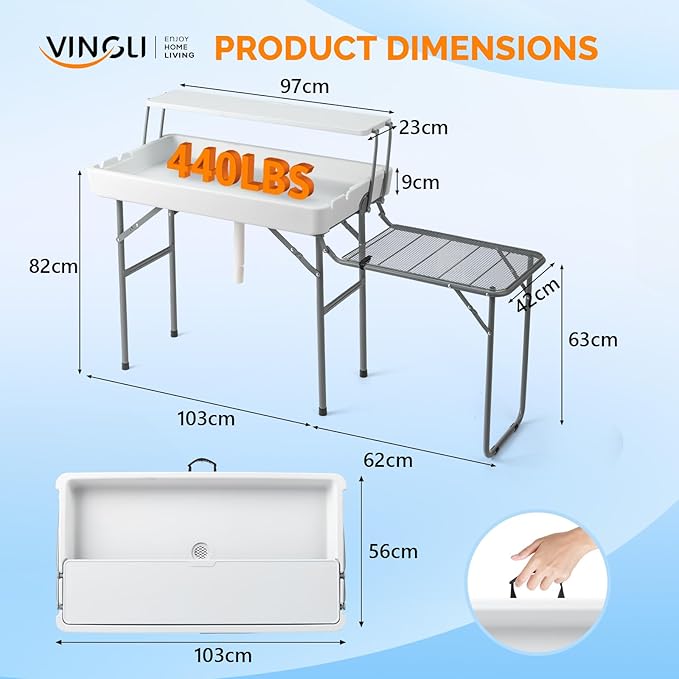 VINGLI Ice Table with Extra Storage Shelf,Side Table, Portasble Cooler Side Table with Removable Skirt, Patio Table, Indoor & Outdoor Bar for Events, Parties and Camping