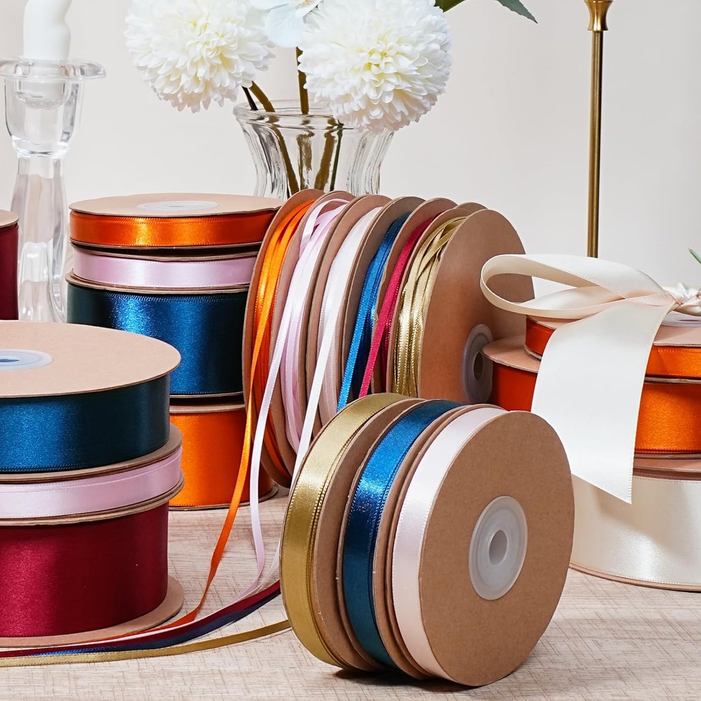 LaRibbons Navy Satin Ribbon 1/8 Inch 100 Yards Thin Luxury Double Faced Blue Silk Ribbon for Flower Bouquet Crafts Gift Wrapping Wedding Bow Decoration