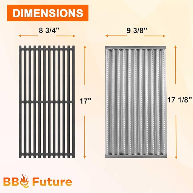 Grill Replacement Parts Kit for Charbroil Tru-Infrared 463642316 463644220 463632320 463675016 463632520 463245518 G362-2100-W1, 17" Grill Emitter Cooking Grate Heat Plate Shield Burner Crossover Tube