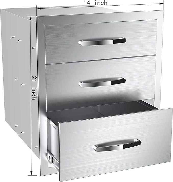 Pull Out Trash Drawer, Lower Sliding Rails Stainless Steel Roll Out Trash Bin Pull Out Tray With Handle For Outdoor Kitchen BBQ Island Grill Station,Three Drawers