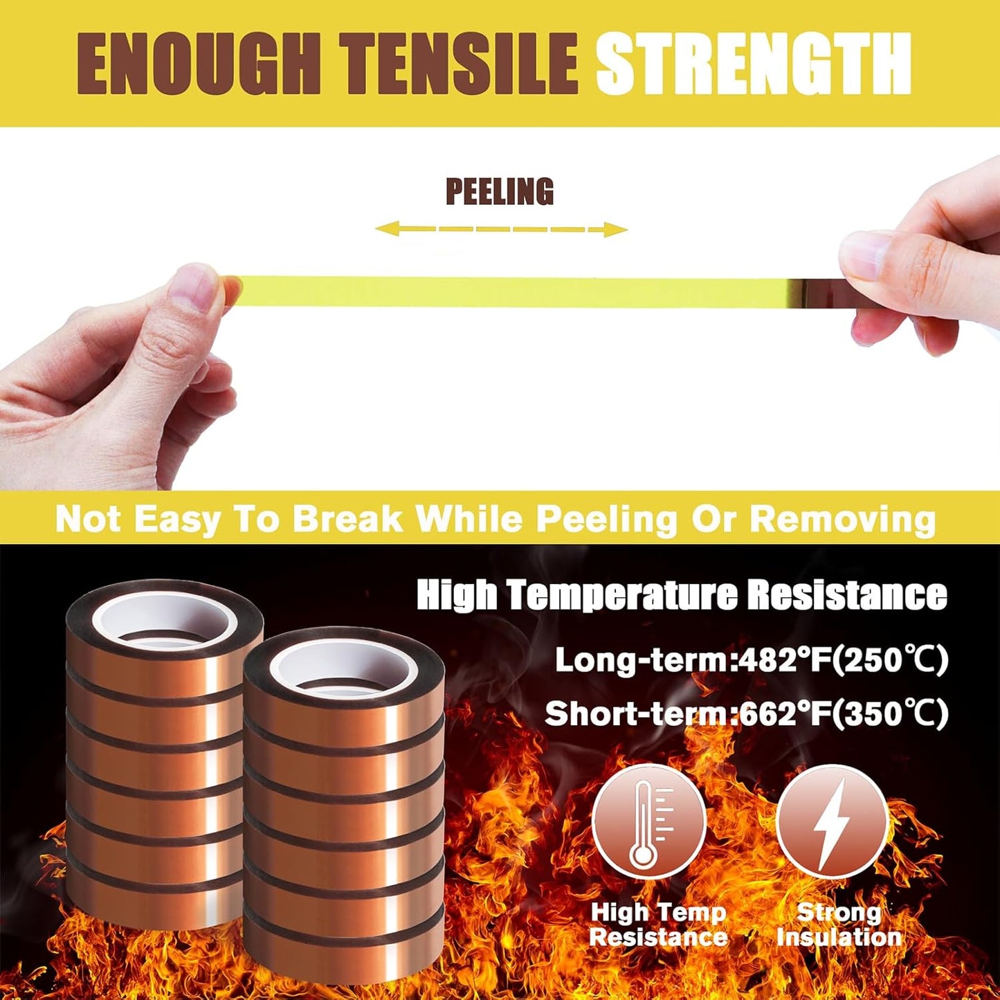 12 Rolls 10mm x16m(52FT) Heat Tape High Temperature Heat Resistant Tape Heat Transfer Tape for Heat Sublimation Press Vinyl,No Residue