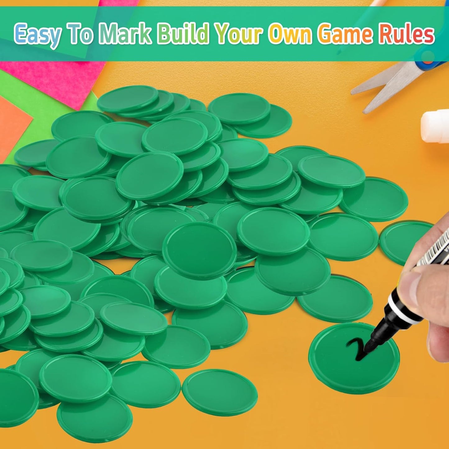 Coopay 600 Pieces Plastic Poker Chips Learning Counters Disks Bingo Chip Counting Discs Markers for Math Practice and Poker Card Game Tokens, Teaching Rewards, 38 mm/ 1.5 Inches (Green)