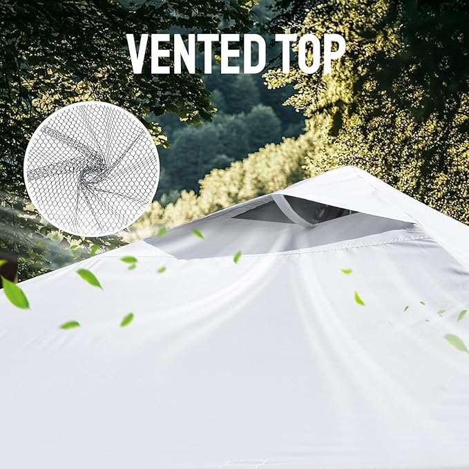 CROWN SHADES 10x10 Pop Up Canopy - Patented Center Lock One Push Instant Outdoor Canopy Beach Tent with STO-N-Go Bag 8 Stakes & 4 Sand Bags，White