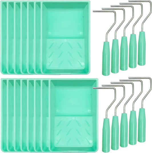 4 Inch Paint Tray, 25 Pack Plastic Paint Tray Kit, Heavy Duty Paint Roller Tray with Roller Frame, Sturdy Home Painting Supplies & Tools for Paint Rollers & Roller Brushes
