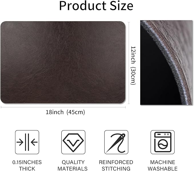 Cowhide Pattern Faux Leather Placemats Set of 6,Heat Resistant Non-Slip Waterproof Wipeable Washable Kitchen Dining PU Table Place Mats,Double-Sides Available,Black Brown