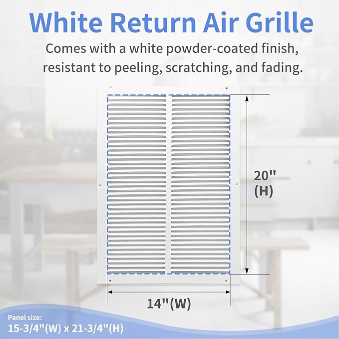 14"W x 20"H [Duct Opening Size] Steel Return Air Grille, Air Return Vent Cover for Ceiling and Sidewall - HVAC Air Vent Covers - [Outer Dimensions: 15.75"W x 21.75"H]