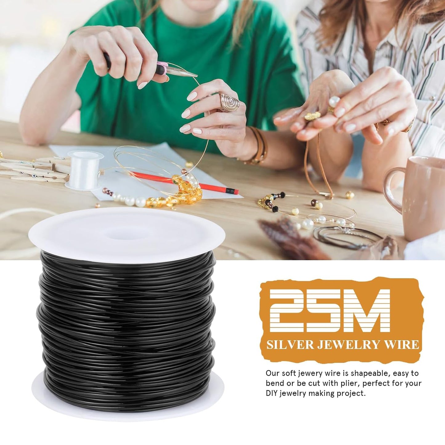 82FT Jewelry Wire 20 Gauge Tarnish-Resistant Copper Beading Wires Roll Bulk for DIY Crafts Jewelry Making, Black Wire