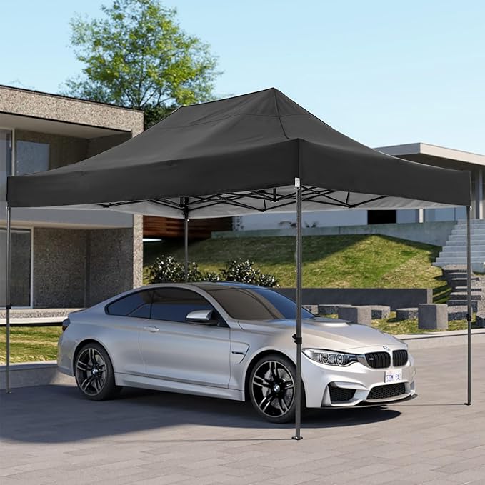 COBIZI 10x15 Pop up Canopy Tent 10x15 Canopy with 4 Sidewalls Waterproof Heavy Duty Commercial Tent for Parties Outdoor Garden Gazebo, Carry Bag(10x15ft, Black)