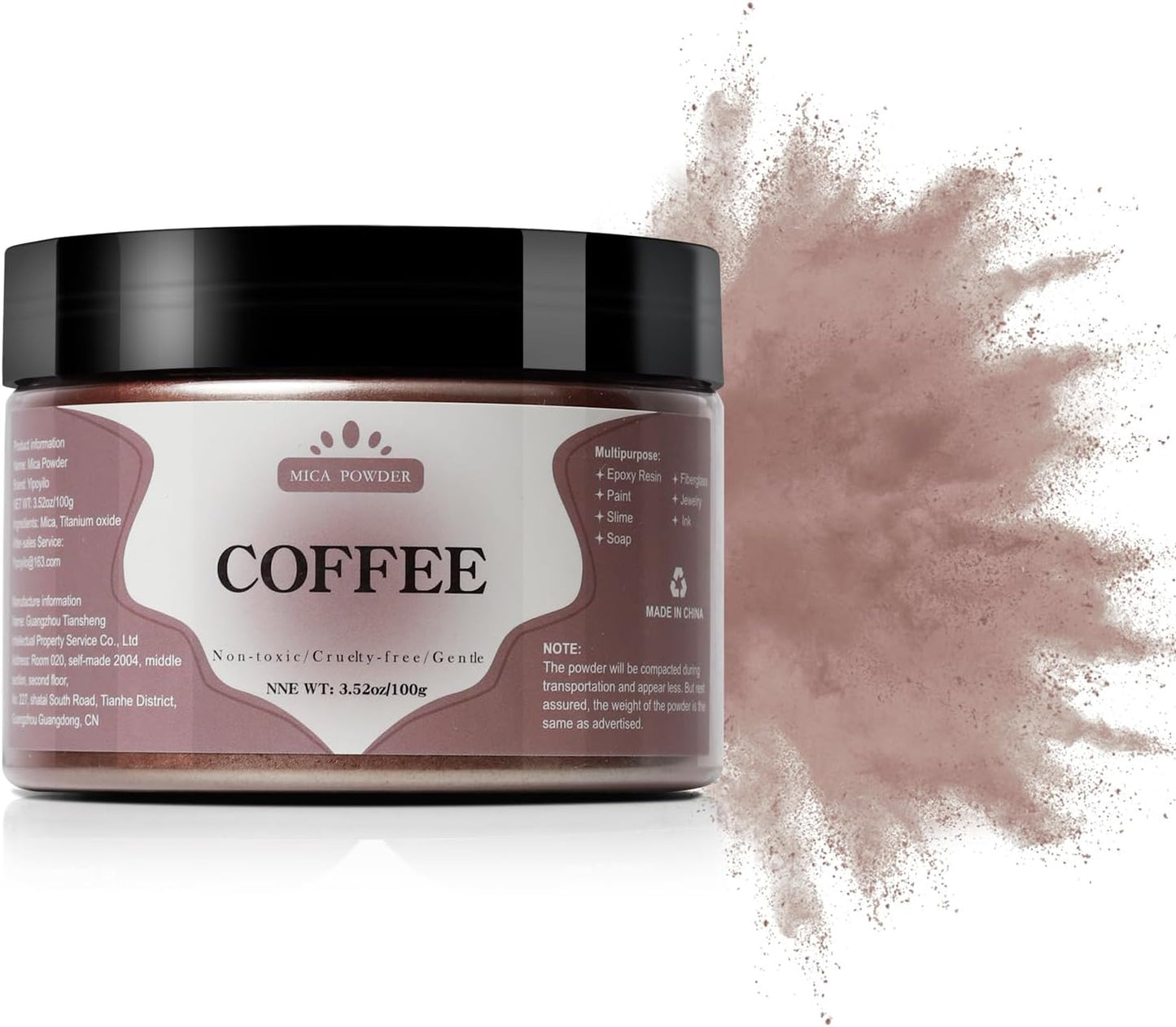 Mica Powder - 100g Mica Powder for Epoxy Resin - Metallic Color Pigment for Resin, Soap, Bath Bombs, Eye Shadow, Nails, DIY Crafting Projects etc. (Coffee)