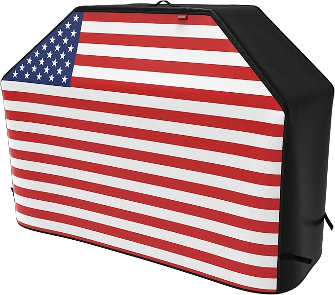 62" Heavy Duty Waterproof Gas Grill Cover fits Weber Char-Broil Coleman Gas Grill-Black, American Flag.