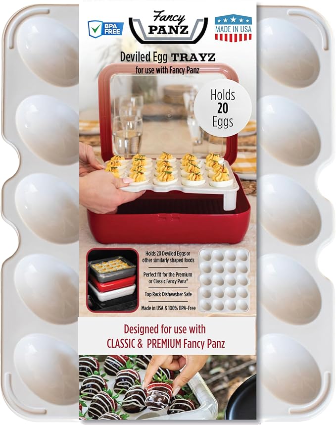 Fancy Panz Deviled Egg Trayz - Holds 20 Eggs - Deviled Egg Container Fits Classic/Premium Fancy Panz Elevated Food Serving Tray - Portable Eggs Carrier with Lid - Made in The USA Hosting Essentials