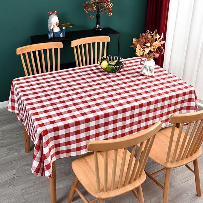 Gingham Table Cloth for Rectangle Tables red Checkered Plaid Tablecloth Heavy Duty Cotton Blend Washable & Wrinkle Table Cover for Outdoor Kitchen Dining Picnic Camping (60x84 Inch)
