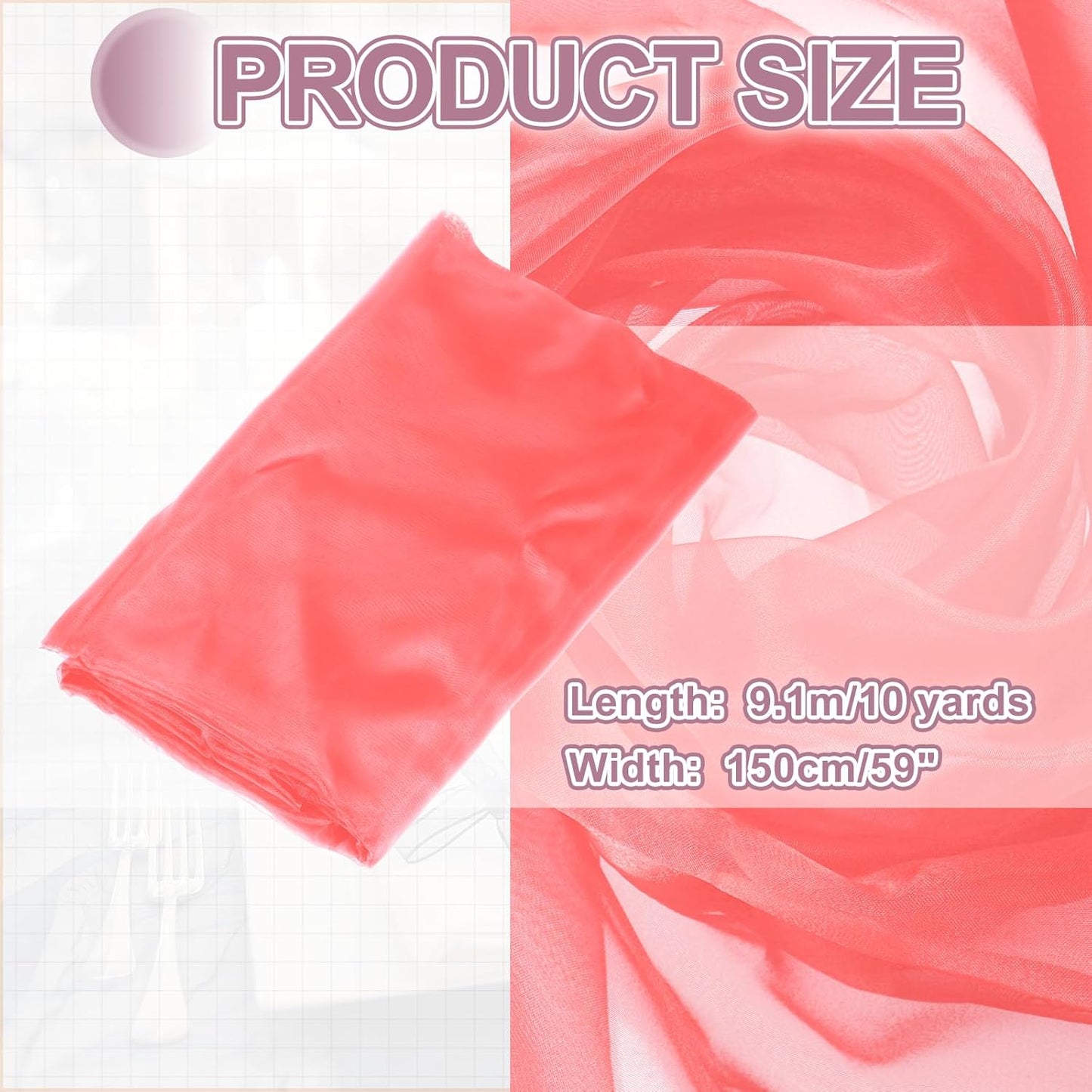 MECCANIXITY Iridescent Sheer Organza Fabric, 10 Yards x 59 Inches Solid Holographic Shiny Fabric Organza Cloth for Wedding, Curtains, Costume, Photo Background, Watermelon Red