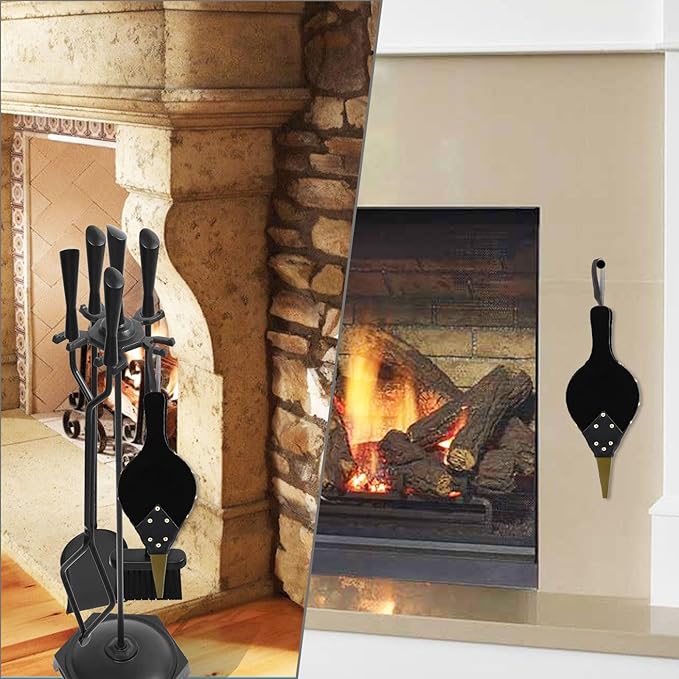 Gtongoko Fireplace Bellows Air Blower Cast Nozzle 14.8" x 5.6" for Outdoor Camping BBQ Grill Chimney Hand Bellow Pump Pit Barbeque Fire Tools Accessories with Hanging Strap, Black