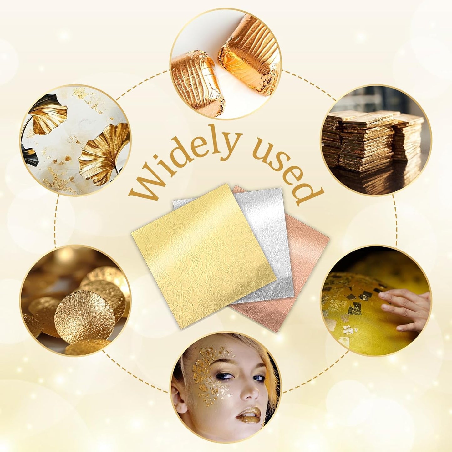 150 Pcs Gold Leaf Sheets for Art 3 Colors Gold Foil Sheets 5.5" X 5.5" Golden Flakes with Tweezer and Brush for Arts Gilding Crafting Painting Furniture Decoration Golden Silver Rosegold