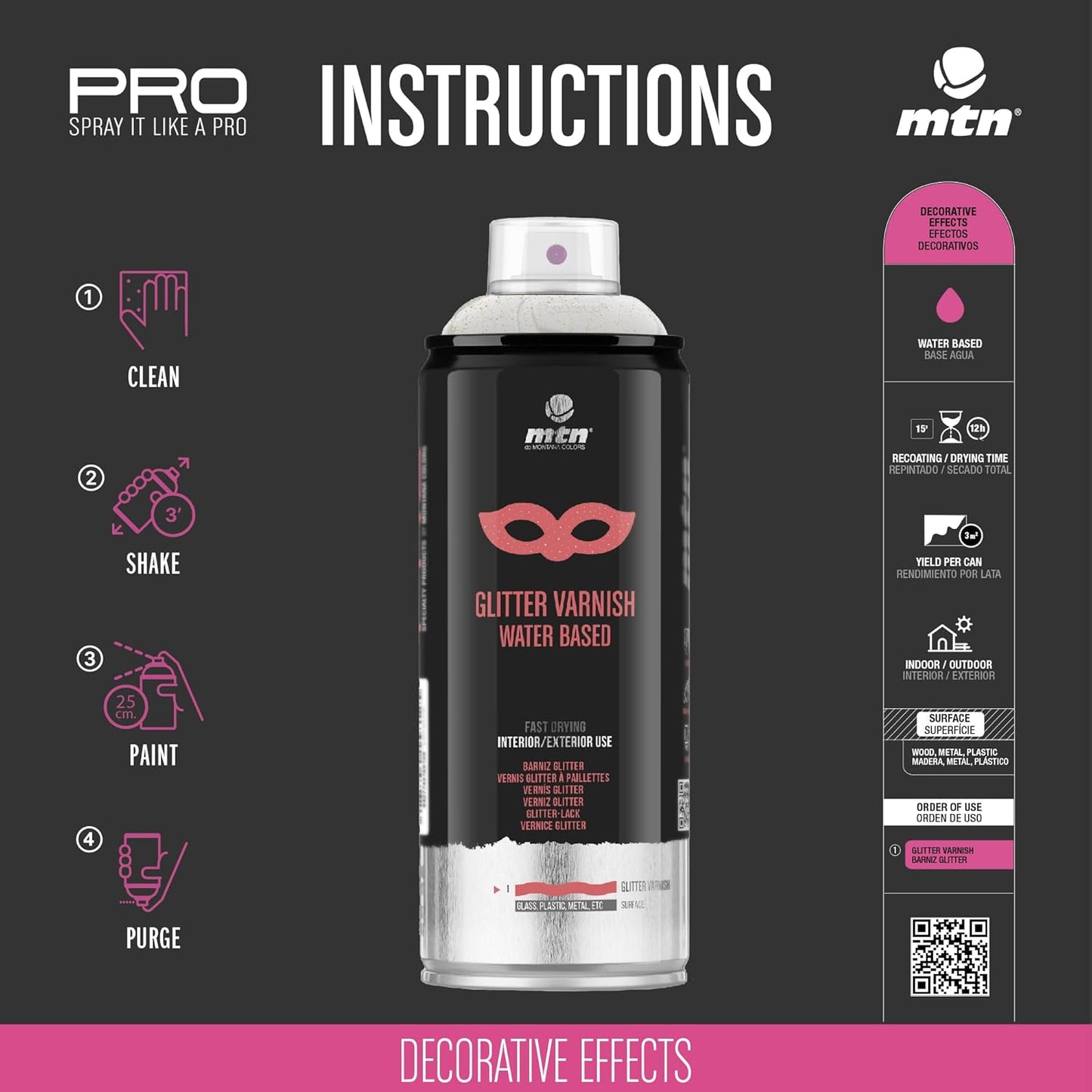 Montana Colors MTN Pro Glitter Varnish Spray Paint - Water-Based Acrylic with Iridescent Sparkle for Crafts, Arts & Decorating on Multitude Surfaces - Ideal for Indoor/Outdoor Use - 400ml, Gold