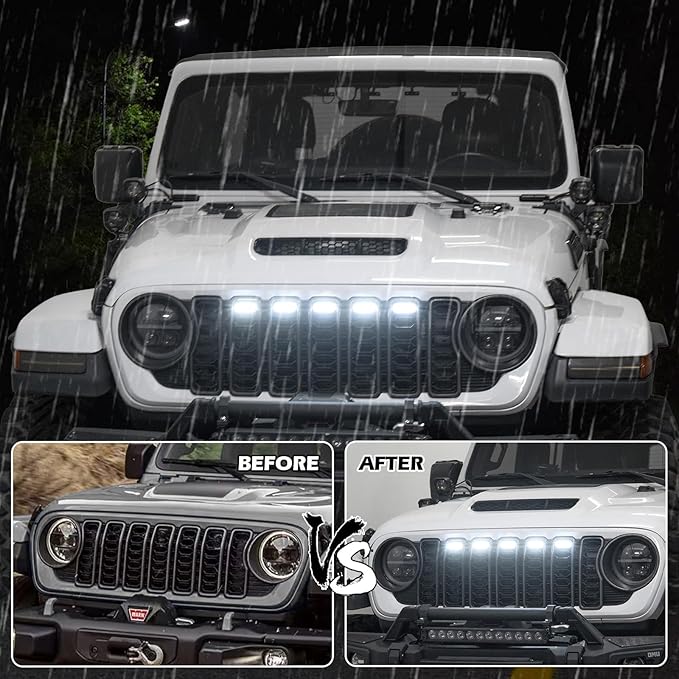MAIKER White LED Grille Lights Compatible with 2024-2025 Jeep Wrangler JL JLU & Gladiator JT Original Factory Grille, 5PCS Front Grille Lights