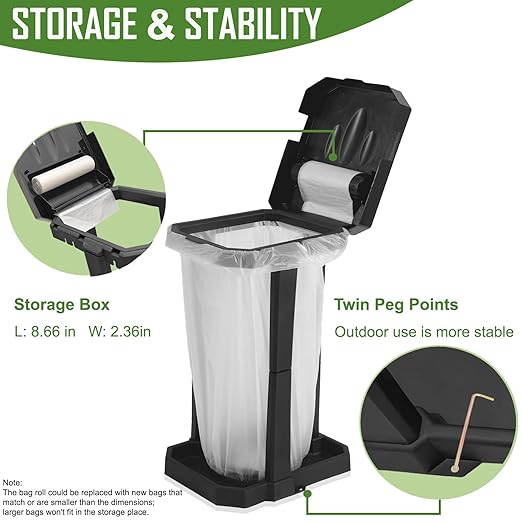 Collapsible Trash Bag Holder with 20 Pcs Trash Bags, Portable Trash Can with Trash Bag Storage, Waste Bin for Camping, RV, Picnics, Home and Recycling