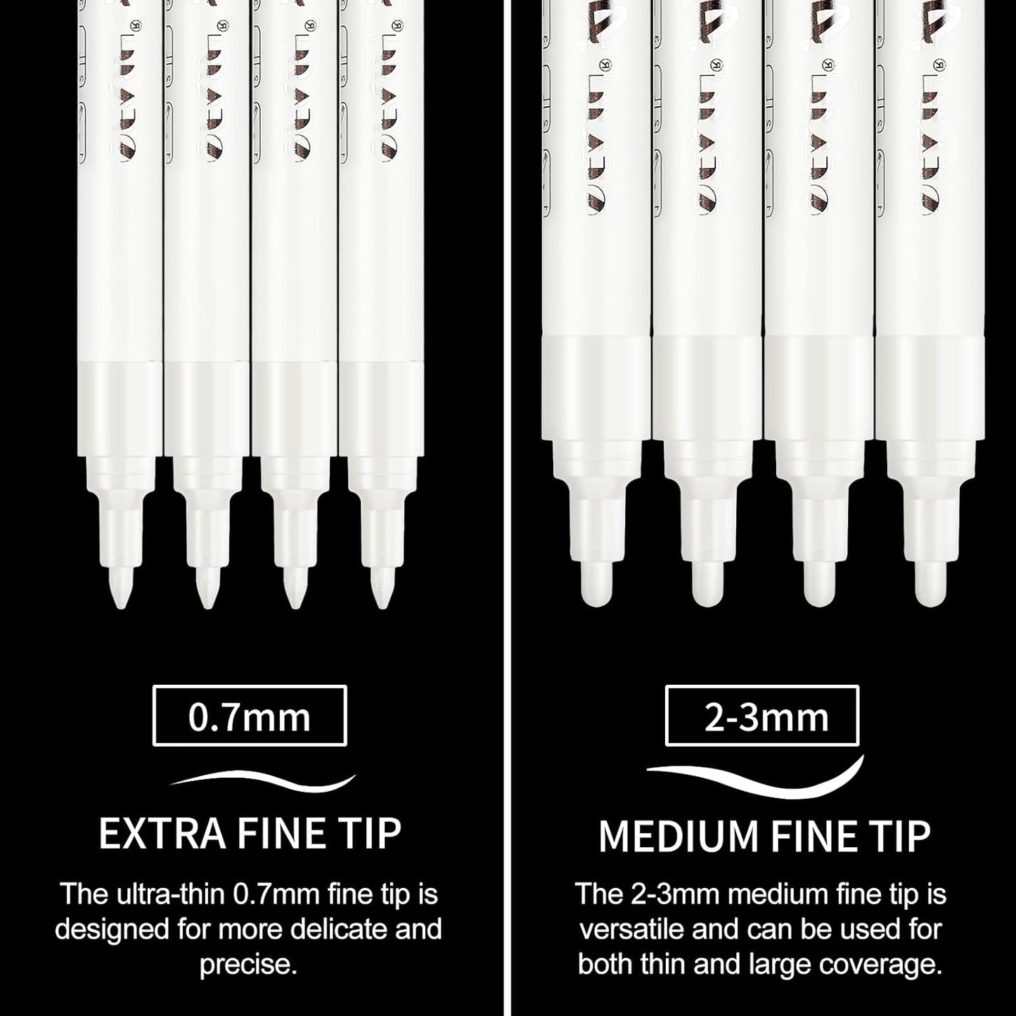 SFAIH Acrylic White Paint Pens - 8 Pack 2-3MM Medium Tip & 0.7MM Extra Fine Paint Marker for Rock Painting, Wood, Metal, Fabric, Plastic, Canvas, Glass, Ceramic, Diy Crafts, White Out Pen