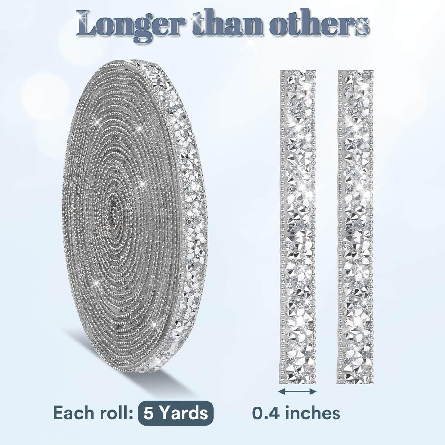 5 Yards Self Adhesive Rhinestone Ribbons, Sliver Rhinestone Strips, Diamond Crystal Rhinestone Ribbon Roll Stickers Glitter Bling Ribbons Rhinestones for Crafts Fabric Car Shoes Décor