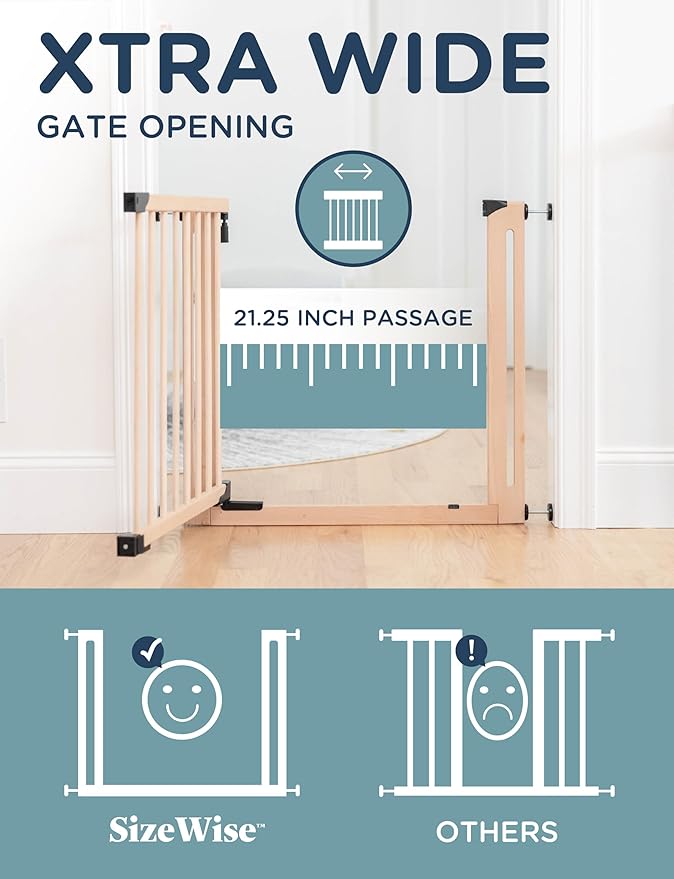 SizeWise™ Wood Pressure Mounted Safety Gate 31.1"-35" | Extra-Wide Passage | Auto-Close Two-Way Opening for Doorways and Hallways | Easy Installation | PEFC Certified Beech Wood (28.7" Passage)