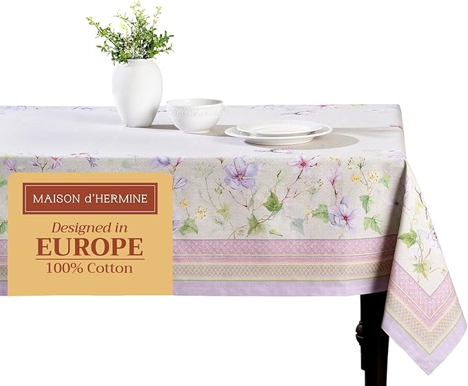 Maison d' Hermine Table Cloth Rectangle Table 100% Cotton 70 x 90 Inches Tablecloth Reusable Decorative for Dining Room, Farmhouse, Home, Party, Festive & Wedding Spring Summer - Magnolia Mornings