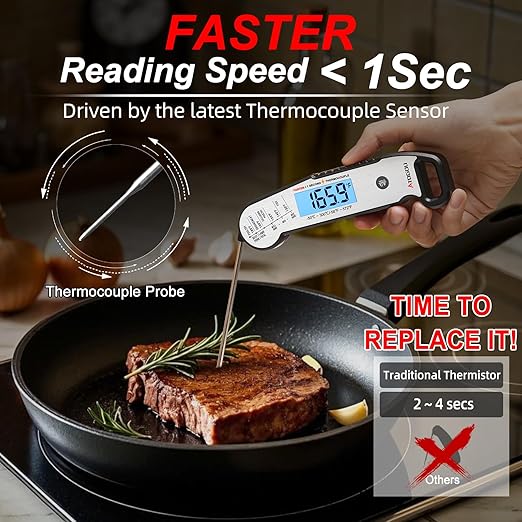 Atogou Professional Food & Meat Thermometer, 1 Sec Instant Read & ±0.5℉ Accuracy, Thermocouple Sensor, IP67 Waterproof Digital Thermometer for Cooking, BBQ, Grill Gifts for Men Him Dad Birthday