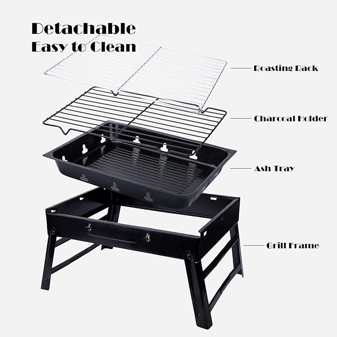 Portable Charcoal Grill for Camping Tailgating Beach Boating Foldable Small Barbeque Grill for Outdoors Lightweight Tabletop BBQ Grill Set with Tongs Gloves Scrubber