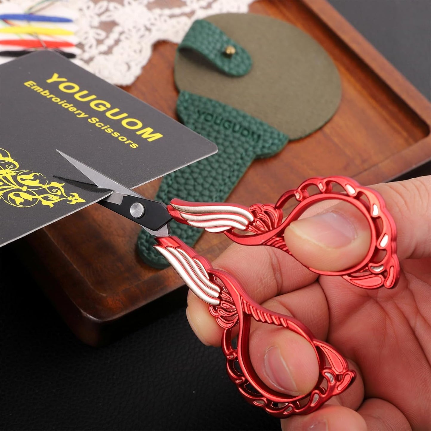 Little Sewing Scissors with Cover Sharp Detail Scissor for Craft Embroidery Needlework Threading Snips, Small Cross Stitch Shears Golden Red