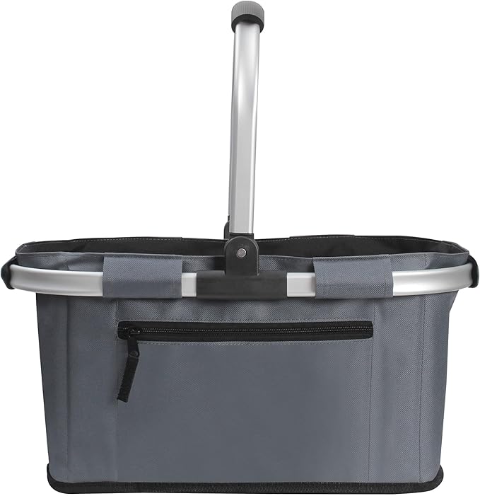 SIYUAN Picnic Basket with Handle 22L Collapsible Grocery Shopping Basket Portable Folding for Travel Camping Reuasble Market Bag, Grey