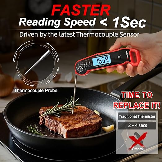 Atogou Professional Food & Meat Thermometer, 1 Sec Instant Read & ±0.5℉ Accuracy, Thermocouple Sensor, IP67 Waterproof Digital Thermometer for Cooking, BBQ, Grill Gifts for Men Him Dad Birthday