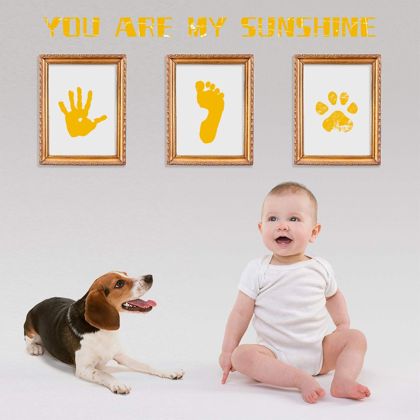 Ink Pad, 5x4'' Washable Non-Toxic Ink Stamp Pad for Baby Footprint Handprint, Yellow