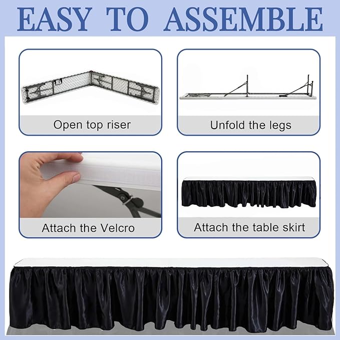 Bar Top Riser Tables Bar Riser with Skirt Mobile Folding Table Foldable Portable Risers for Banquet Events Home Party Picnics Restaurants(Table Not Included)(White,8 ft)